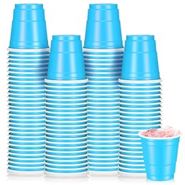 Roshtia 100 Pack 2 oz Plastic Shot Cups,Mini Disposable Shot Glasses 2 oz Small Plastic Cups for Wedding, Graduation Party, Beer Taste Serving, Snacks(Lake Blue)