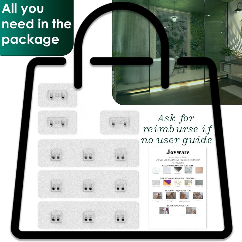 Jovware Shower Caddy Adhesive Replacement Stickers, Shower Organizer Adhesive Replacement
