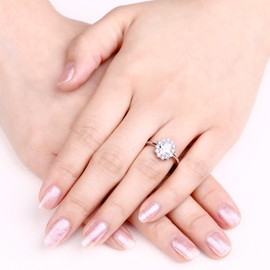 YL Women's Ring 925 Sterling Silver Oval 5A Cubic Zirconia Ring Engagement Ring, Silver, Cubic Zirconia