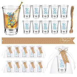 IANFEPH 50 Sets Baby Shower Favors Gender Reveal Shot Glasses Baby Boy Theme Party Gift for Guest Include Acrylic Clear Shot Glasses Thank You Tag Organza Bag Party Supplies for Gender Reveal (Boy)