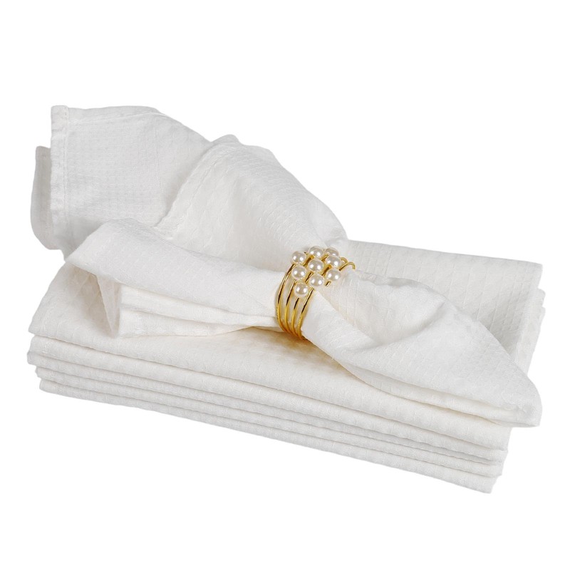 White Waffle Weave Cotton Napkins Set of 6-100% Pure Soft