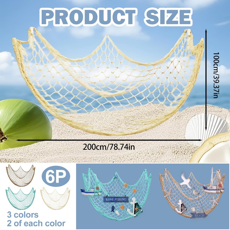 6Pcs Fishing Net Decorative - Fish Net Decorations Decorative Netting