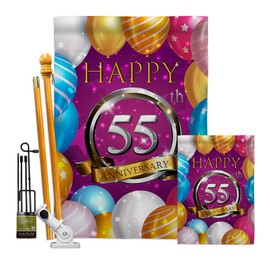 Breeze Decor Happy 55th Anniversary Garden House Flag Kit Celebration Couple Married Wedding Occasion Party Valentines Decoration Banner Small Yard Gift Double-Sided, Made in USA