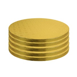 O'Creme Tabla para tartas, círculos redondos de lámina dorada con hermoso diseño, resistentes y duraderos tambores de pastel de 1/2 pulgada de grosor, tablas redondas para tartas con 8 pulgadas de diámetro, paquete de 5 tambores desechables para tartas
