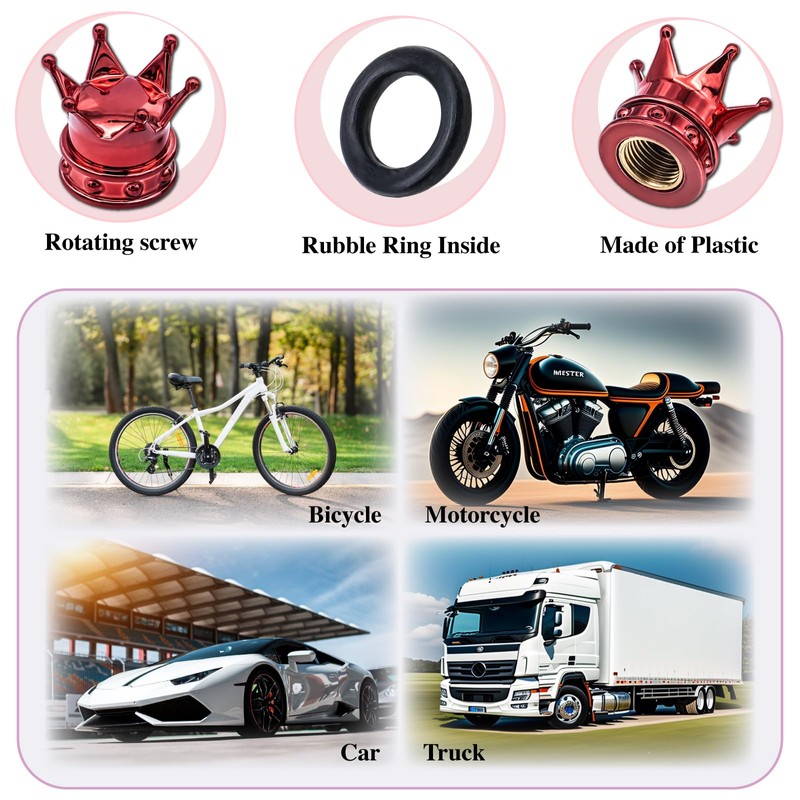 MEAJOO 6PCS Crown Tire Valve Stem Caps, with O Rubber