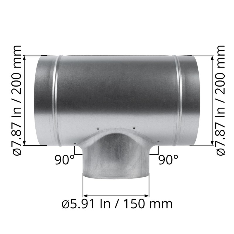 8'' Inch Duct T-Joint Splitter to 6" Inch 90° Degree