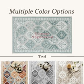 TTelephant Moroccan Trellis Living Room Rug - 8x10 Washable Area Rug Non-Slip Low-Pile Soft Machine Washable Area Rugs 8x10 Large Carpets for Living Room Dining Room Bedroom Nursery Farmhouse - Teal
