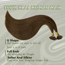 RUNATURE U-Tip Bonding Extensions Real Hair Brown 30 cm Keratin Bonding Extensions Real Hair Short Bondings Real Hair Extensions 40 g 50 Strands #4