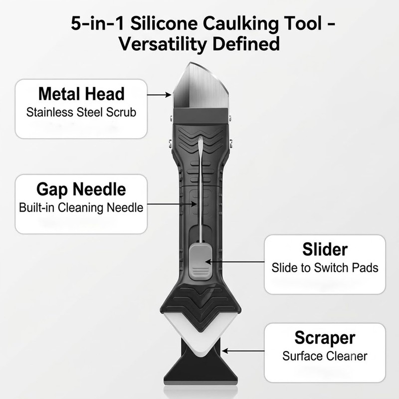 Silicone Caulking Tool 5 in 1,Caulk Remover Kit for Bathroom,