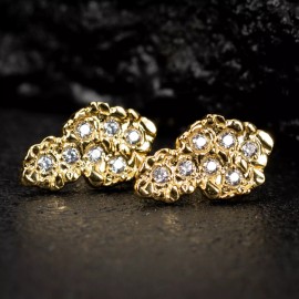 Street Knitted Iced Cz Men's Yellow Gold Plated 925 Sterling Silver Nugget Stud Earrings