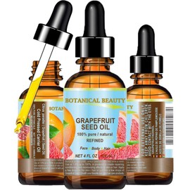 Botanical Beauty GRAPEFRUIT SEED OIL. 100% Pure Natural Undiluted Refined COLD PRESSED CARRIER OIL (NOT ESSENTIAL OIL) 4 Fl.oz.- 120 ml. For Skin, Hair and Lip Care. Rich in natural vitamin C