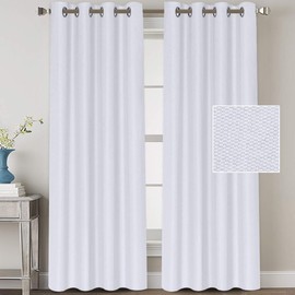 Linen Blackout Curtains 84 Inches Long for Bedroom / Living Room Thermal Insulated Grommet Curtain Drapes Primitive Textured Linen Burlab Effect Window Draperies 2 Panels - Pure White