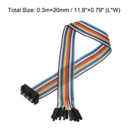MECCANIXITY 1 Pcs IDC Rainbow Wire Flat Ribbon Cable FC-Female to 16P 11.8 Inch Length 2.54mm Pitch Breadboard Jumper Wires for Electronic Projects