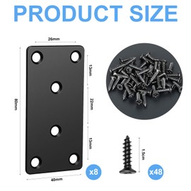 Flat Brackets for Wood Flat Mending Plate Straight Brace Flat Bracket Flat Metal Brackets for Wood Fixing Joining Plate with Screws for Tables Cabinets Bookshelves 8Pcs 1.57’’ x 3.14''