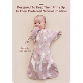insular Baby Transitional Swaddle with 2-Way Zipper Newborn Sleep Sack Arms Up Infant Sleeping Bag Wearable Blanket, Pink Swan, 0-3 Month
