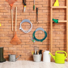 Relaxdays Hose Holder Wall Set of 2 for 30 m 1/2 Inch Hose, Garden Hose Holder, Metal Hose Hanger, Grey