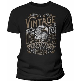 50th Birthday Gift Shirt for Men - Vintage 1975 Aged to Perfection Motorcycle Gift - F/Black-001-4X