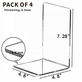 4pcs Clear Book Ends for Heavy Books,Acrylic Book Shelf Organizer for Desk,Plastic Heavy Duty Book Holders Stand and Invisible Bookshelf Dividers Decorative,Suitable for Office Home Weighted Bookends