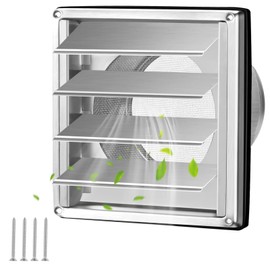 PRITOK Ventilation grille, stainless steel, 100 mm, air grille with backflow flap, weather protection grille stainless steel with movable slats, external outlet grille