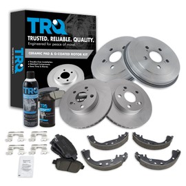 TRQ Front Rear Ceramic Pad Coated Rotor Drum & Shoe Kit w/Fluids Compatible with 2004-2008 Toyota Prius