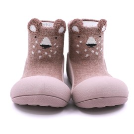 Attipas Bear 6.5 Baby First Step Socks Shoes for Toddler Infant Boy and Girl Essential Non-Slip First Walking Sneakers for Infants and Babies Non-Skid Walk Sneakers Rubber Sole Gift for Newborn Beige