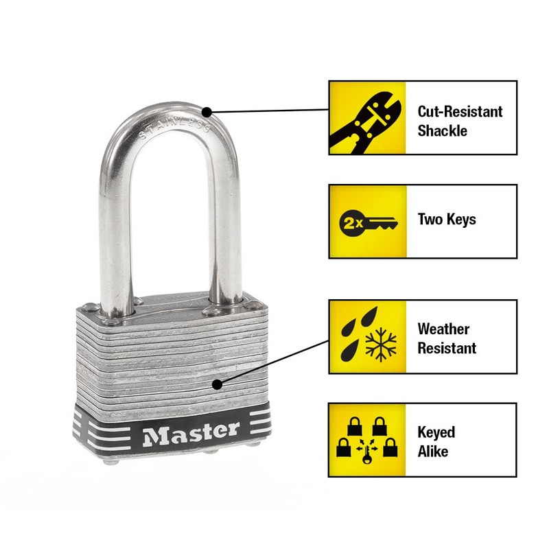 Master Lock 1SSQLF Stainless Steel Outdoor Padlock with Key, 4