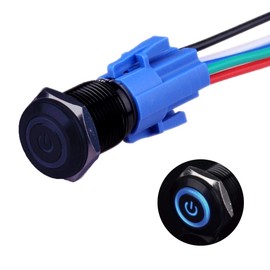 Ulincos U16F5M Push Button Switch Waterproof Switch IP67 Blue LED 1NO1NC SPDT ON/OFF Black Metal 12V 16mm IP67 Waterproof with Coupler