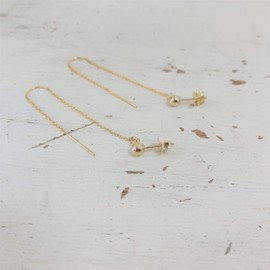 Doppel Loch Ohr Piercing, Gold Gefüllt Dangle Ohrringe, Trendy Zwei Knorpel Kette Einfädler, Edgy Drop Nadel Ziehen Lange Ohrringe Für Frauen (Gold Filled)