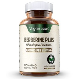 Vegan Labs Berberine HCL 1200MG with Organic Ceylon Cinnamon- 180 Vegan Capsules- Supports Overall Health and Immune System