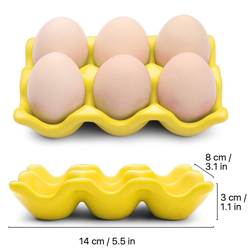 Flexzion Ceramic Egg Holder for Fridge - 6 Cups Egg