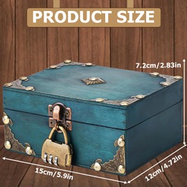 HOMURY Vintage Wooden Treasure Chest, Treasure Chest with Combination Lock, Wooden Chest, Pirate Treasure Chest, Children's Birthday, Treasure Chest for Storage and Decorating Gifts (15 x 12 x 7.2 cm,