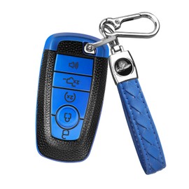 QBUC for Ford Key Fob Cover,Key Cover with Keychain for ford,Key Case Full Protection Key Case Shell Shell for Mustang Raptor Remote car Key Fusion Escape F150 F250 F350 F450 F550 Edge (Blue)