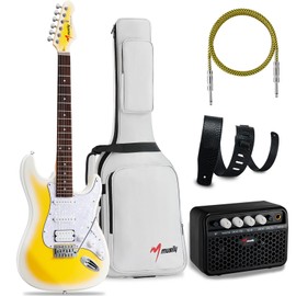 MUSILY MST-1 39 Inch Electric Guitar Kit, Beginner Starter Full Size Solid Body Electric Guitar With HSS Pickups, Gig Bag, Amplifier, Strap, Cable, Picks, String (LemonBurst)