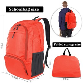 Dewellyoo Lightweight Foldable Packable Rucksack Waterproof Breathable Daypack For Outdoor Camping Hiking Travel School Backpack Women Men Kids (Orange)