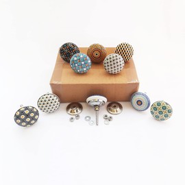 Royal Kraft Vintage Multicolor Painted Ceramic Pull Knobs for Kitchen Cabinet, Door & Drawer, Wardrobe, Cupboard (10 Designs x 2 pcs = 20 knobs) Sknob016_20