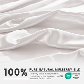 THXSILK 100% Mulberry Silk Pillowcase with Cotton Underside, Silk Pillowcase for Hair and Skin, Queen Size Grade 6A+ Mulberry Silk, Soft Breathable Pillow Cover with Zipper, 1 Pack (White,Queen)