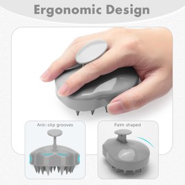 FREATECH Hair Scalp Massager Shampoo Brush with Soft Silicone Bristles for Scalp Care and Hair Growth, Shower Head Scalp Scrubber Exfoliator for Dandruff, Wet & Dry for Men, Women and Kids, Grey