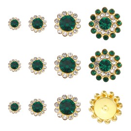 YELARXI 100Pcs 8/10/12/14mm Sew on Flower Rhinestones Crystal Glass Gems, Flatback Claw with Metal Base Crystals for Sewing Clothes Shoes Jewelry Belt Accessories, Dark Green