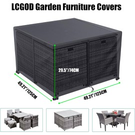 LCGOD Garden Furniture Cover, Waterproof, Tarpaulin for Garden Furniture Chwerlast 600D Oxford Fabric, Windproof, Dustproof, UV-Resistant, Protective Covers for Garden Furniture and Sofa, Square (125