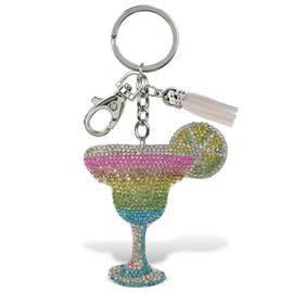 Aqua79 Tropical Cocktail Keychain - Colorful Sparkling Rhinestones Charm with Tassel, Fashionable Stylish Polyester PU Key Ring Bling Jewelry Accessory with Clasp For Key Chain, Bag, Purse & Backpack