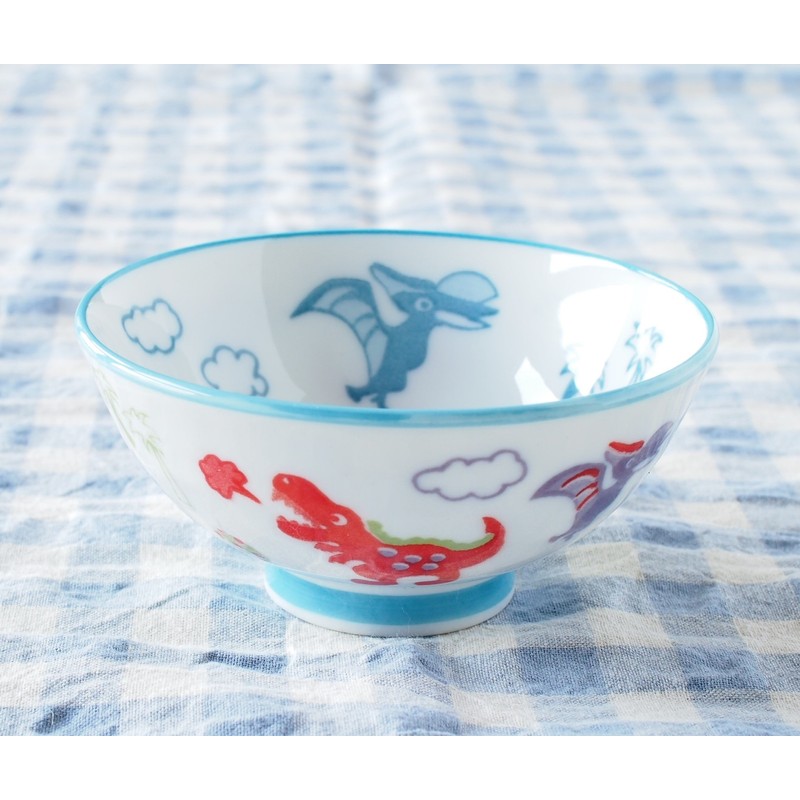 Minoru Ceramic Kids Bowl Dinosaur White 4965583706199