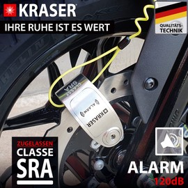 KRASER KR14S Brake Disc Lock Alarm for Motorcycle, Scooter, Motorcycle Lock Brake Disc Lock with Approval High Security, Motorcycle Lock with Alarm Motorcycle Lock Brake Disc, 14 mm