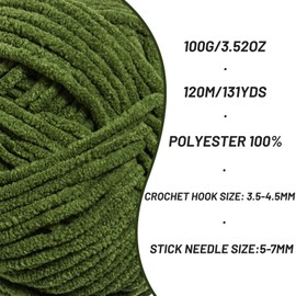 Plush Chunky Chenille Yarn for Crocheting, Soft Fluffy Velvet Yarn for Crocheting Amigurumi, Fuzzy Baby Blanket Knitting 200g/262yds Bulky(2 Pine Green)