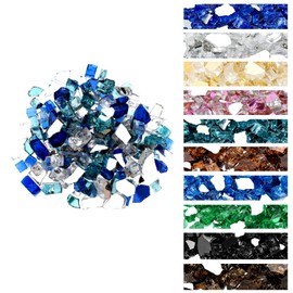 onlyfire 10 Pounds Blended Reflective Fire Glass for Fire Pit Fireplace and Landscaping, 1/4 Inch Mixed Colored High Luster Fireglass Rocks for Outdoor ＆ Indoor Use - Aqua Blue+Platinum+Cobalt Blue