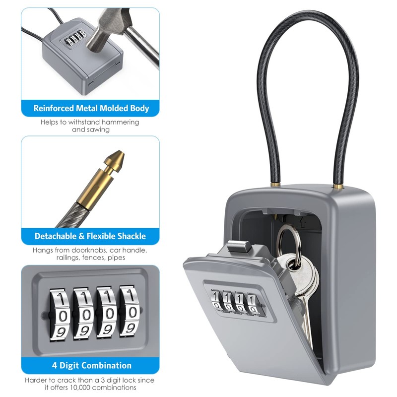 Brifit Key Cabinet with Number Code, Key Safe with Shackle,