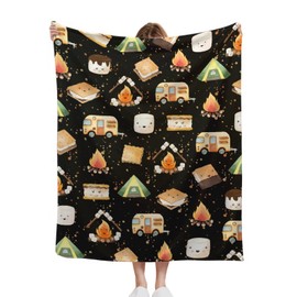 Cute S'Mores Blanket | Ultra Soft Marshmallow Throw Blanket | Plush Warm Cozy Roasted Marshmallows Blanket for Couch/Sofa/Travel/Camping | 60"x80" Camping Blanket | Camper Gifts Home Decor