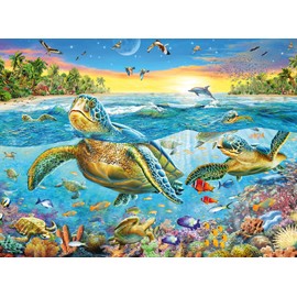 Ravensburger Nadar con Tortugas Marinas 100 Piezas Rompecabezas para niños, Cada Pieza es única, Piezas encajan Perfectamente