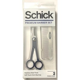 schick Premium Barber Set - Stainless Steel Tools - Anti-slip Grip Scissor, Comb
