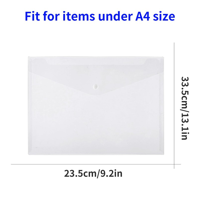 10 Pack A4 Plastic Wallets Clear Plastic Folder File Bag
