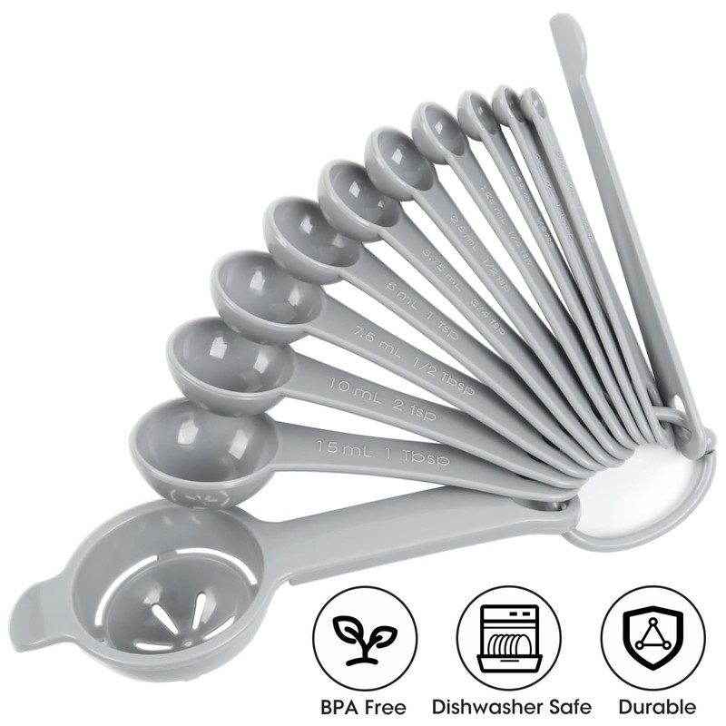DOTINGHUX Measuring Spoons Set with Egg Separator 12-Piece,Gray